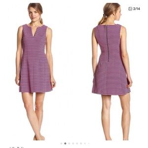 Lilly Pulitzer pink and navy Striped vneck Mini Dress. A line fit and flare. XL